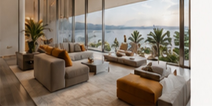Sala de estar sofisticada com vista para área externa